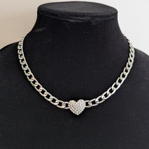 New Silver tone heart chain fashion necklace
